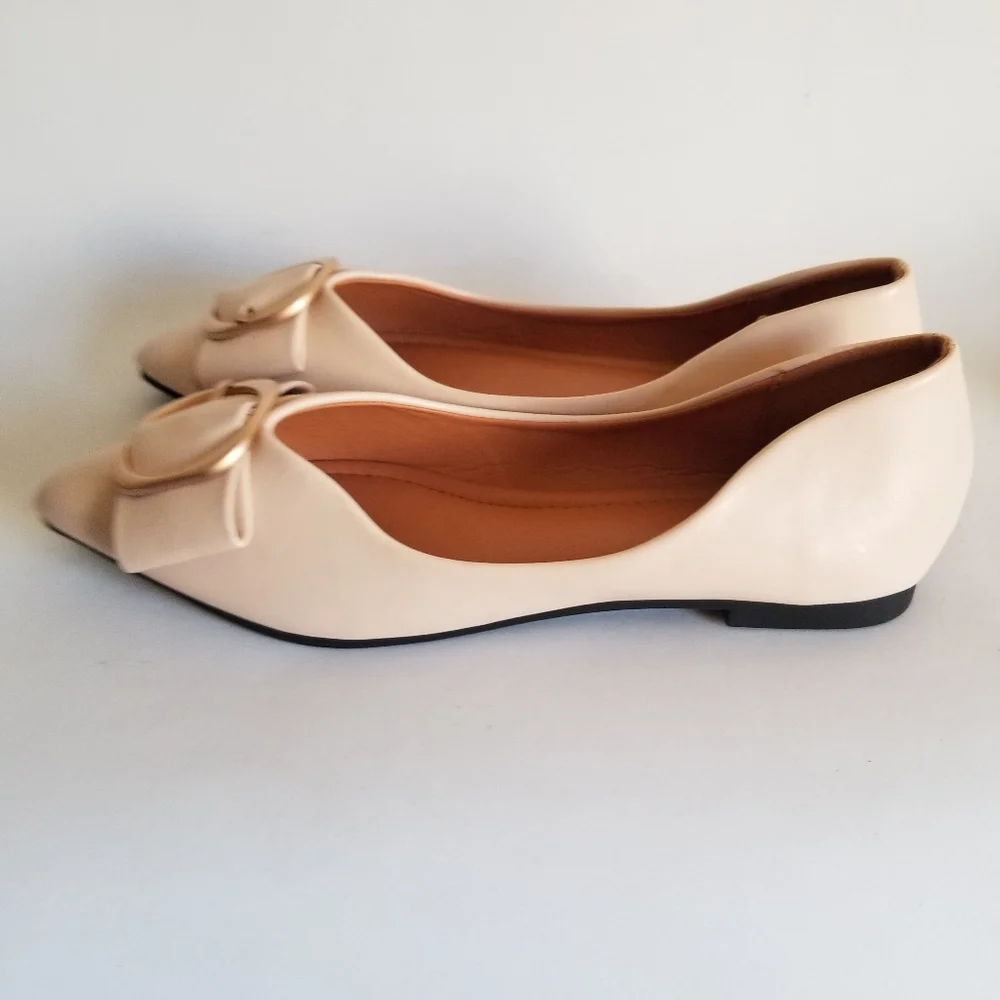 Women's unbranded european ballet flats light tan nude Sz8.5M pointed toe - Picture 13 of 16